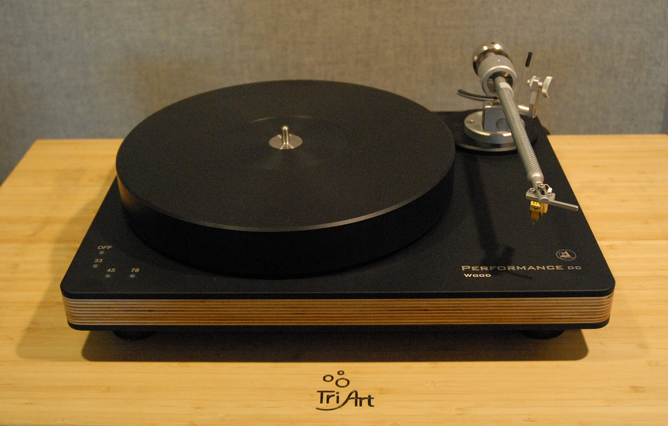 A high-end turntable in the Distinctive Audio showroom